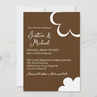 Convites Casamento de Flores Retro Marrom e Branco