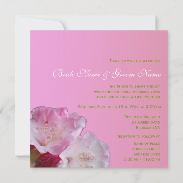 Convites Casamento de flores rododendróticas rosa bonito (Frente)