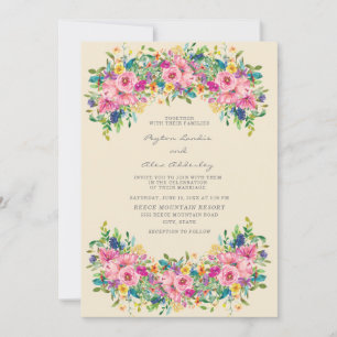 Convites Casamento de Flores Rosa Azul Amarelo Boho