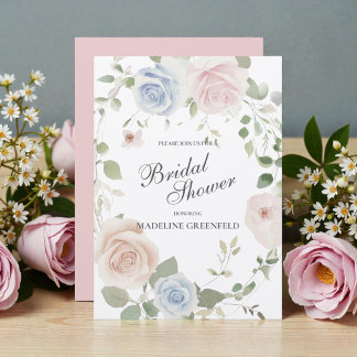 Convites Casamento de Flores Rosa em Aquarela Chá de Noiva