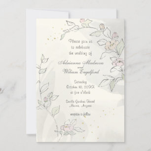 Convites Casamento de Flores Rosa Pintadas com Esquema Láp