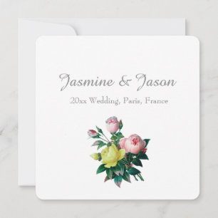 Convites casamento de flores rosa-vintage e de rosa-amarela