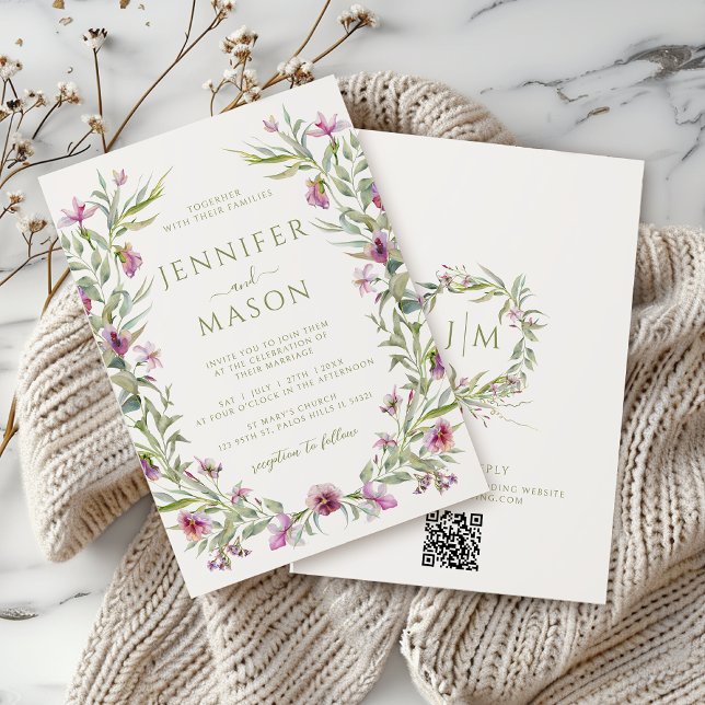Convites Casamento de flores roxas de verão Elegante (Criador carregado)