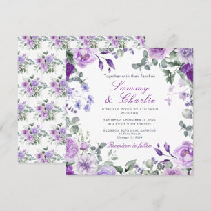 Convites Casamento de Flores Roxas e Folhas de Eucalipto