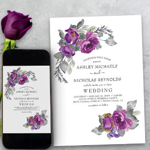 Convites Casamento de Flores Roxas Florais Simples e Elegan
