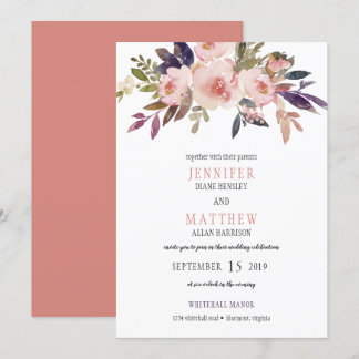 Convites Casamento de Flores Roxas, Lavandas Rosa-Rosa |