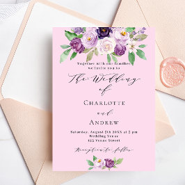 Convites Casamento de flores roxas rosa com folhagens em sc