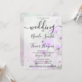 Convites Casamento de Flores Roxas Simples Personalizadas