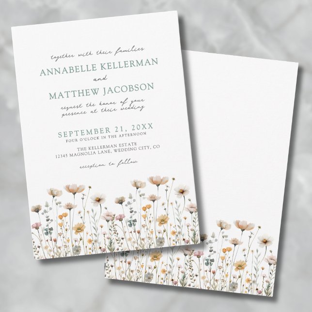 Convites Casamento de Flores Selvagem Simples Botânica (Botanical Simple Watercolor Wildflower Wedding Invitation)