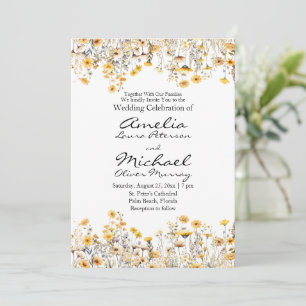 Convites Casamento de Flores Selvagens Amarelas Brancas