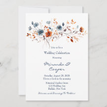 Casamento de Flores Selvagens Azuis e Laranja