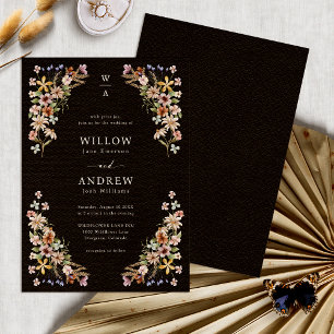 Convites Casamento de Flores Selvagens Boho Preto