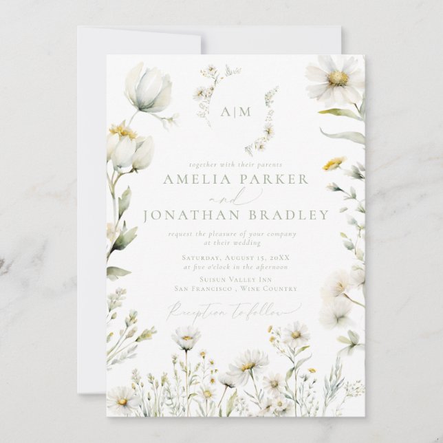 Convites Casamento de Flores Selvagens com Código QR Modern (Frente)