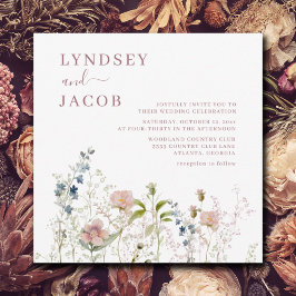 Convites Casamento de Flores Selvagens Cor de Água Rosa Ele