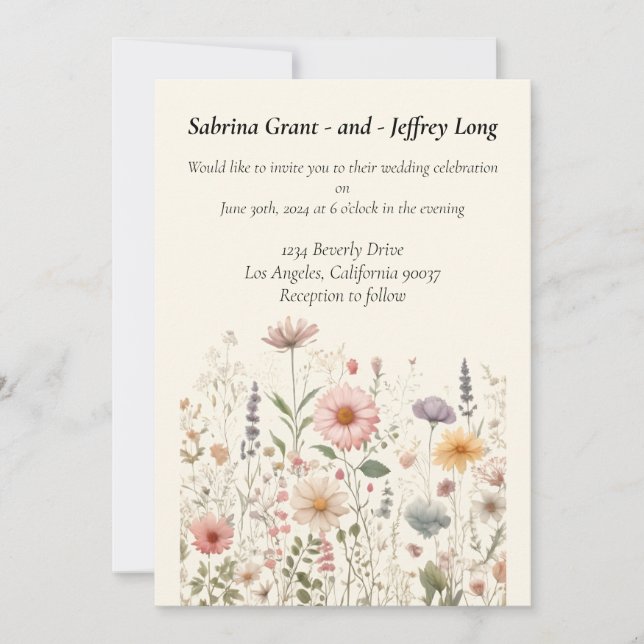 Convites Casamento de Flores Selvagens de Aquarela Encantad (Frente)