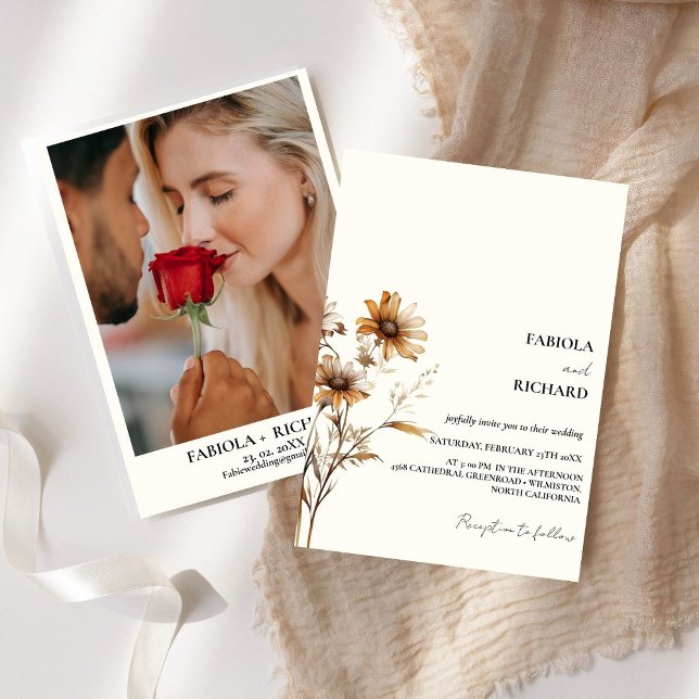 Convites Casamento de Flores Selvagens de Monograma Quiméri (Criador carregado)