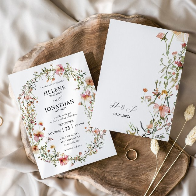 Convites Casamento de Flores Selvagens do Jardim Floral Mod (Elegant Modern Floral Garden Wildflower Wedding Invitation)