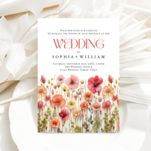 Convites Casamento de Flores Selvagens do Pastel Rosa-Rosa-