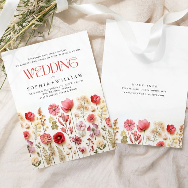 Convites Casamento de Flores Selvagens do Pastel Rosa-Rosa- (Criador carregado)