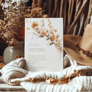 Convites Casamento de Flores Selvagens Laranja e Castanho
