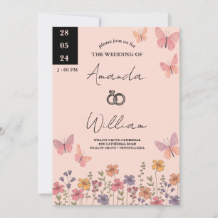 Convites Casamento de Flores Selvagens Modernas Elegantes B