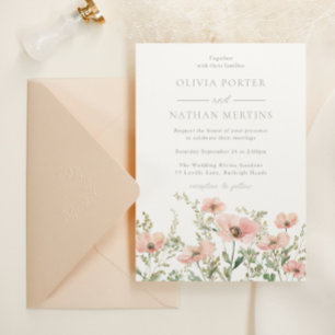 Convites Casamento de Flores Selvagens Rosa e Blush