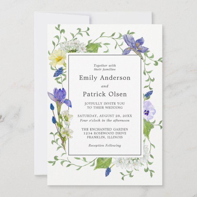 Convites Casamento de Flores Selvagens Russas do Jardim Sec (Frente)