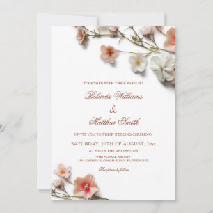 Convites Casamento de Flores Silvestres 3D Rosa Branco