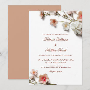 Convites Casamento de Flores Silvestres 3D Rosa Branco