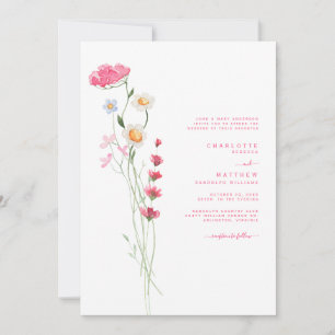 Convites Casamento de Flores Silvestres Aguarela Rosa Quent