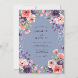 Convites Casamento de Flores Silvestres Alperce Azul-Pervin