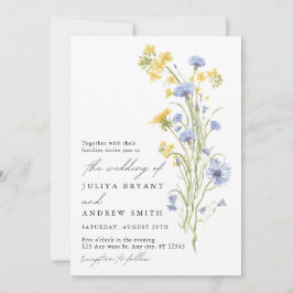 Convites Casamento de flores silvestres amarelas e azuis 