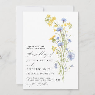 Convites Casamento de flores silvestres amarelas e azuis 