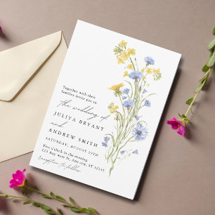 Convites Casamento de flores silvestres amarelas e azuis 