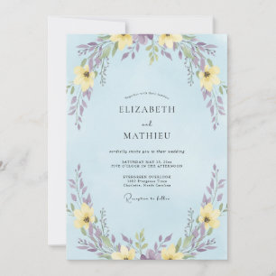 Convites Casamento de Flores Silvestres Amarelas Elegantes 