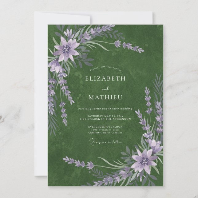 Convites Casamento de Flores Silvestres Ameixa Musgo (Frente)