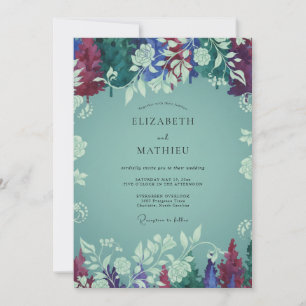 Convites Casamento de Flores Silvestres Aqua Ameixa