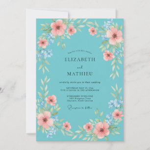 Convites Casamento de Flores Silvestres Aqua Coral