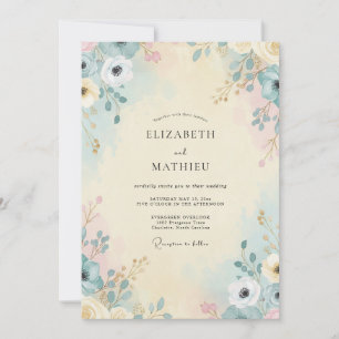 Convites Casamento de Flores Silvestres Aqua Cream