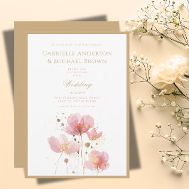 Convites Casamento de Flores Silvestres Aquarela Rosa Român