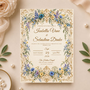 Convites Casamento de Flores Silvestres Barroco Elegante