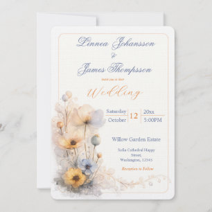 Convites Casamento de Flores Silvestres Bege Suave Pérolas