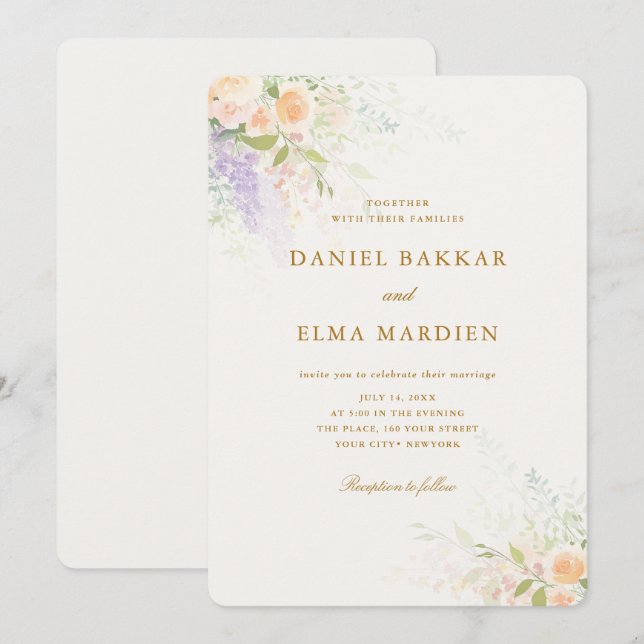 Convites Casamento de Flores Silvestres Boho Elegante Moder (Frente/Verso)