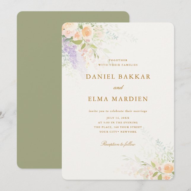 Convites Casamento de Flores Silvestres Boho Elegante Moder (Frente/Verso)
