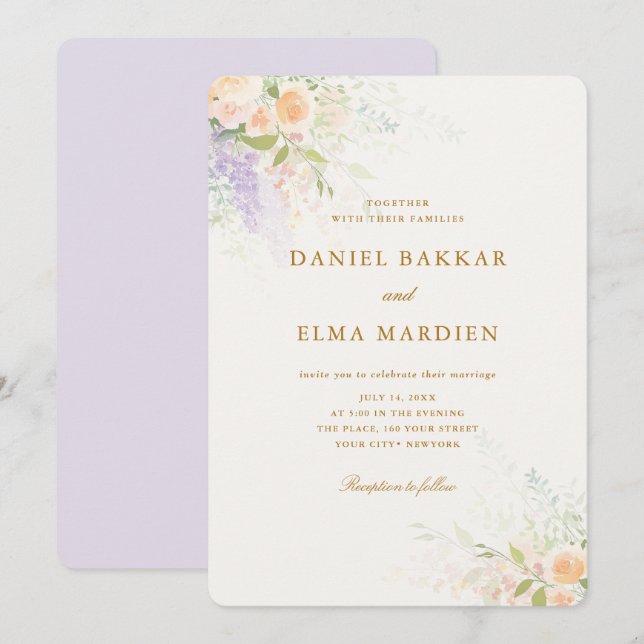 Convites Casamento de Flores Silvestres Boho Elegante Moder (Frente/Verso)