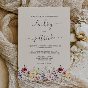 Convites Casamento de Flores Silvestres Boho Rústico