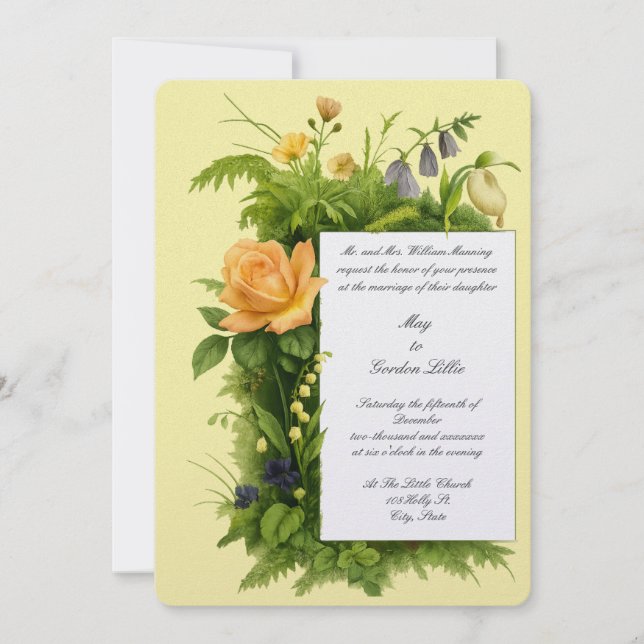Convites Casamento de Flores Silvestres Botânicas Cor Retro (Frente)