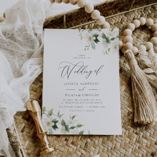 Convites Casamento de Flores Silvestres Brancas Elegantes