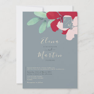 Convites Casamento de Flores Silvestres Burgundy & Azul Poe
