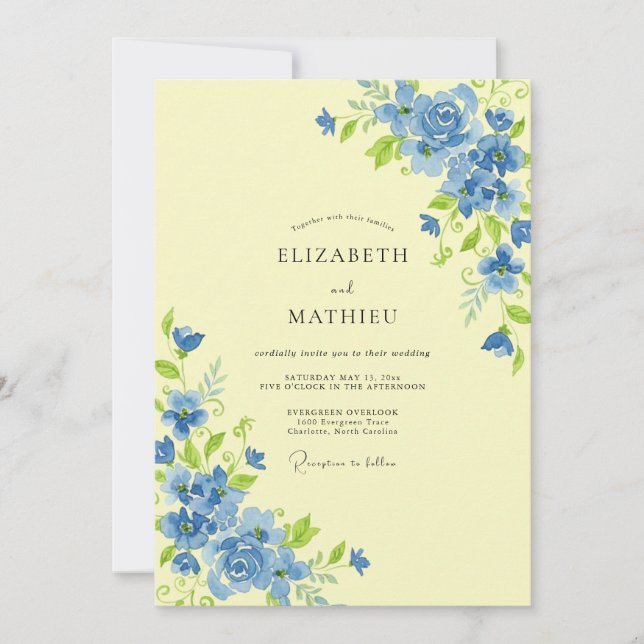 Convites Casamento de Flores Silvestres Centáurea e Manteig (Frente)